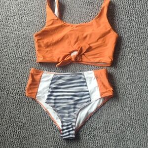 SHEIN Orange and Striped Bikini Set
